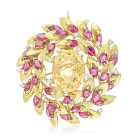 Vintage Citrine Ruby and Diamond Pin