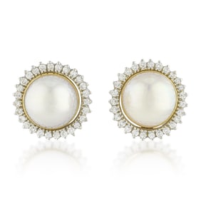 Vintage Mabe Pearl and Diamond Earrings