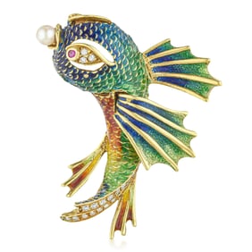 Vintage Multicolor Enamel Fish Pin