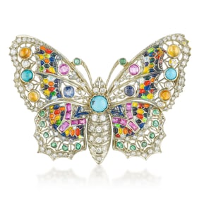 Vintage Multigemstone and Enamel Butterfly Brooch