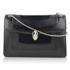 Bulgari Black Leather and Patent Leather Medium Serpenti Forever Flap Shoulder Bag