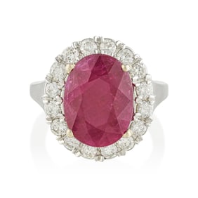 Oval Shape Ruby and Diamond Ring, GIA