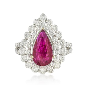 Pear Shape Heated Ruby and Diamond Ring, GIA