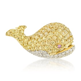 Yellow Sapphire and Diamond Whale Pin
