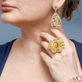 Citrine Sapphire and Diamond Flower Ring/Pendant