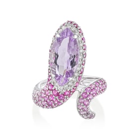 Pink Sapphire and Diamond Snake Ring