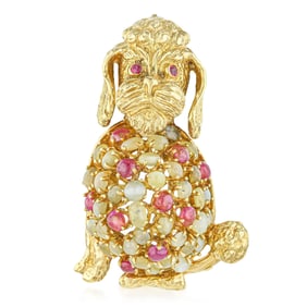 Vintage Multigemstone Dog Brooch