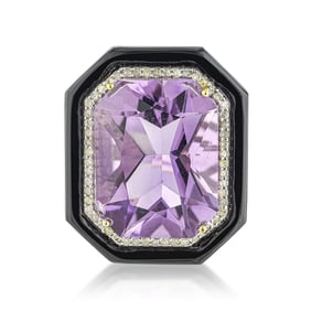Amethyst Onyx and Diamond Ring