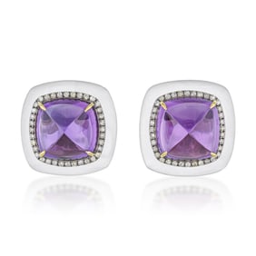 Amethyst Diamond and Rock Crystal Earrings