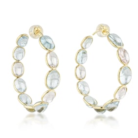Aquamarine Cabochon Hoop Earrings