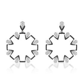 Diamond and Black Enamel Openwork Earrings