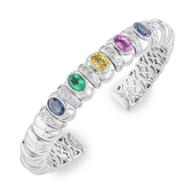 Multi Color Stone and Diamond Bangle