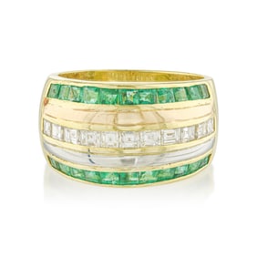 Emerald and Diamond Wide Ring