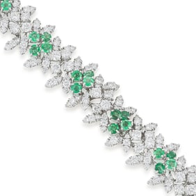 Diamond and Emerald Cluster Bracelet
