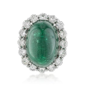 Cabochon Emerald and Diamond Statement Ring, GIA