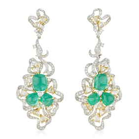 Emerald and Diamond Ribbon Earrings