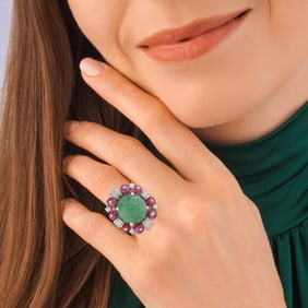 Aventurine Ruby and Diamond Earrings and Ring Set