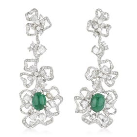 Cabochon Emerald and Diamond Ribbon Earrings