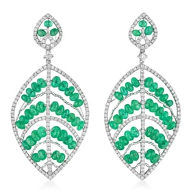 Emerald and Diamond Leaf Earrings