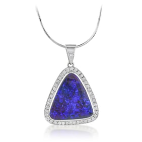 Black Opal and Diamond Pendant Necklace