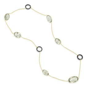 Green Prasiolite and Onyx Ring Necklace