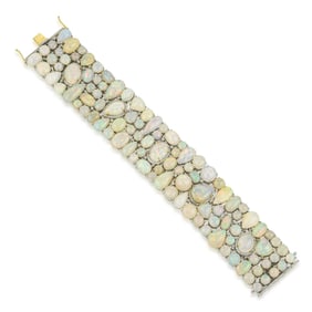 Opal and Diamond Wide Bracelet