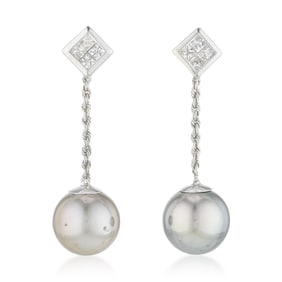 Black Pearl and Diamond Earrings