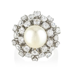 Vintage Pearl and Diamond Cluster Ring