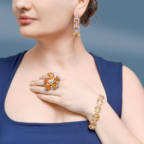 Fire Opal and Diamond Flower Ring