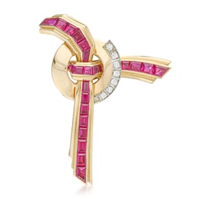 Retro Ruby and Diamond Brooch