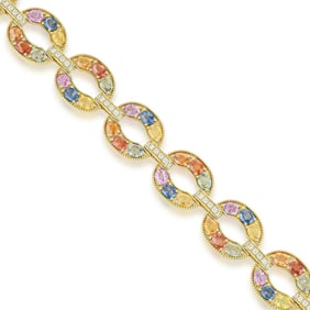 Multicolor Sapphire and Diamond Link Bracelet