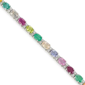 Multi Color Sapphire and Diamond Bracelet