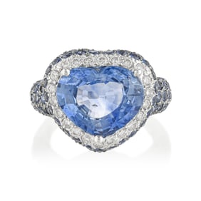 Heart Shape Sapphire and Diamond Ring