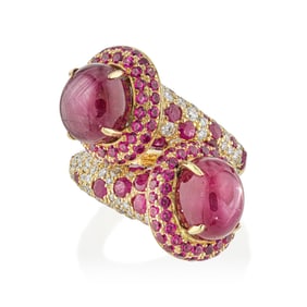 Star Ruby and Diamond Bypass Ring