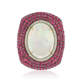 Opal Ruby and Diamond Shield Ring