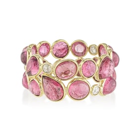 Pink Tourmaline Cabochon and Diamond Ring