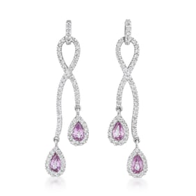 Pink Sapphire and Diamond Hanging Earrings
