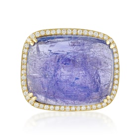 Large Tanzanite Cabochon and Diamond Ring