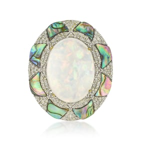 Opal Abalone Shell and Diamond Statement Ring