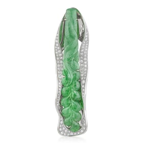 Carved Jade and Diamond Pendant/Brooch