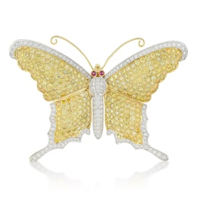 Fancy Yellow and White Diamond Butterfly Brooch