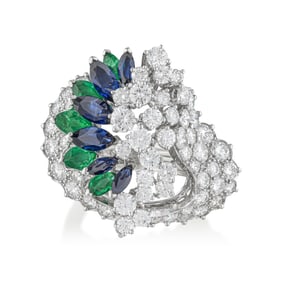 Diamond Emerald and Sapphire Ring