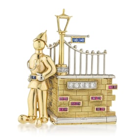 Whimsical Vintage Gold Sentinel Brooch with Concealed Timepiece