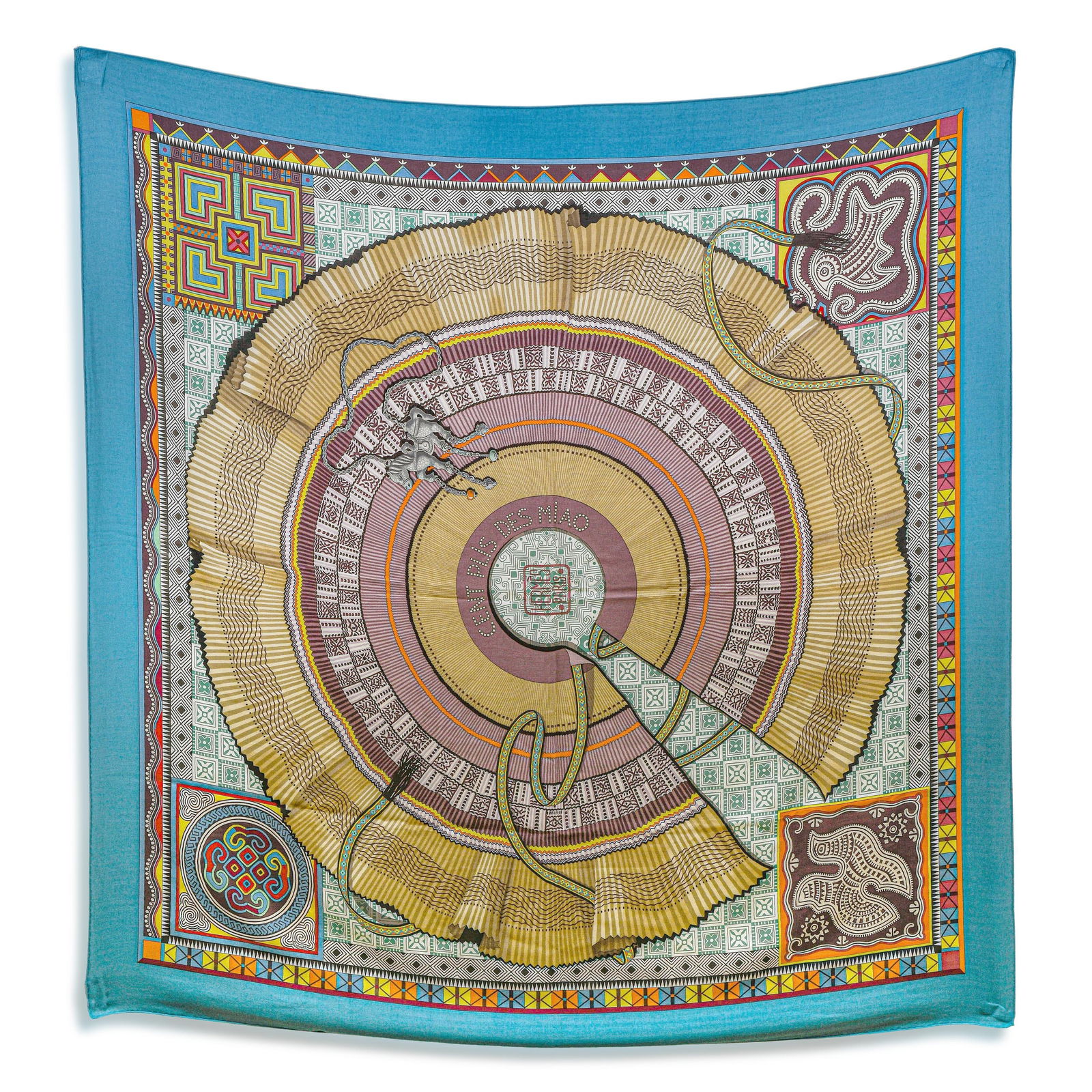 Hermes "Cent Plis des Mia" Shawl, Designed by Aline Honoré, with Box: A beautifully rendered Hermes Cent Plis des Miao shawl, showcasing Aline Honoré’s celebrated 2010 design inspired by the traditional pleated skirts worn by women of the Miao culture in southwest Ch