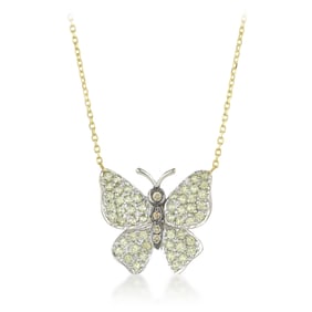 Citrine and Diamond Butterfly Pendant Necklace