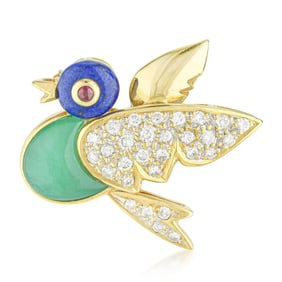 Chrysoprase Lapis Ruby and Diamond Bird Pin