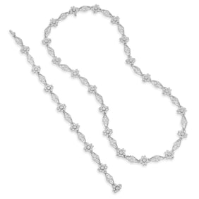 Diamond Flower Openwork Necklace and Bracelet, Set