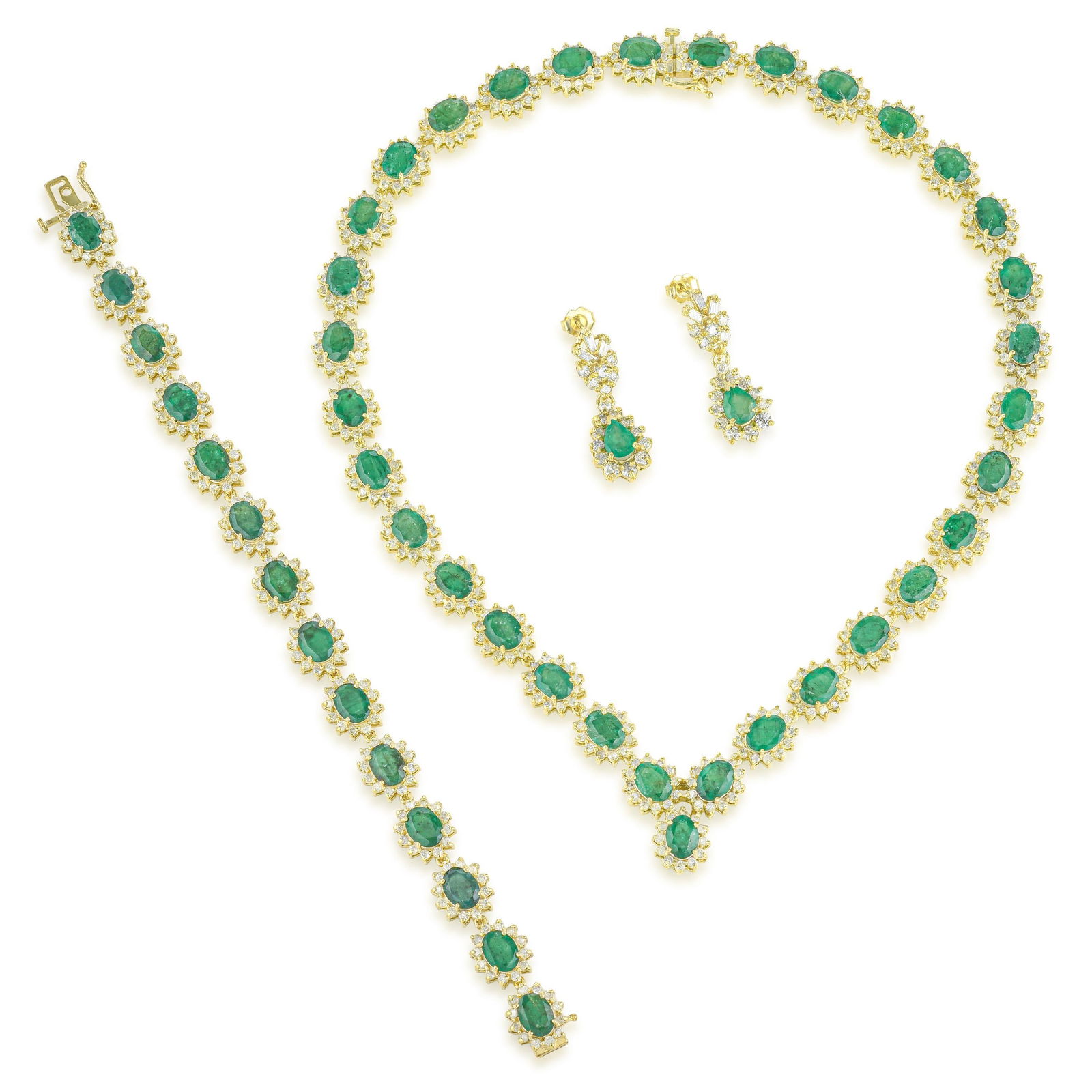Emerald and Diamond Necklace Bracelet and Earrings Set (1 of 2)