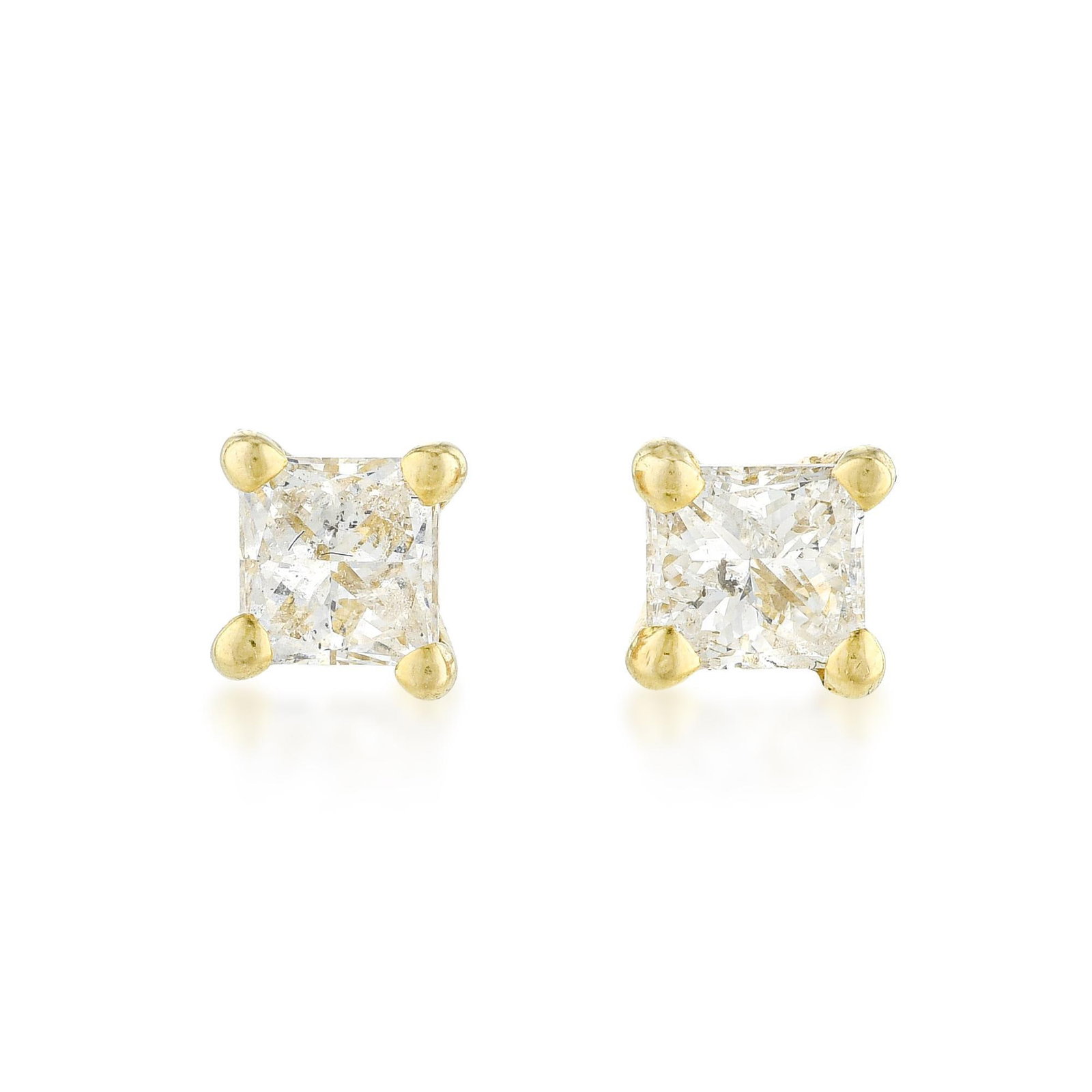 Diamond Stud Earrings: Summary of Key Characteristics ‚Ä¢ Metal: 18K yellow gold ‚Ä¢ Gemstone(s): A pair of princess cut diamonds approx.0.50 carats total H-I/SI ‚Ä¢ Measurements: 3 mm wide ‚Ä¢ Weight: 2 g.