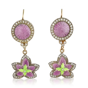 Enamel and Diamond Earrings in Faberge Style, Russian